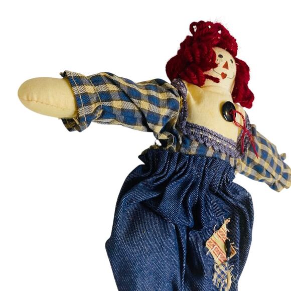 Vintage Handmade Raggedy Ann Rag Ornament Jean Denim 10 Inch - Picture 4 of 8